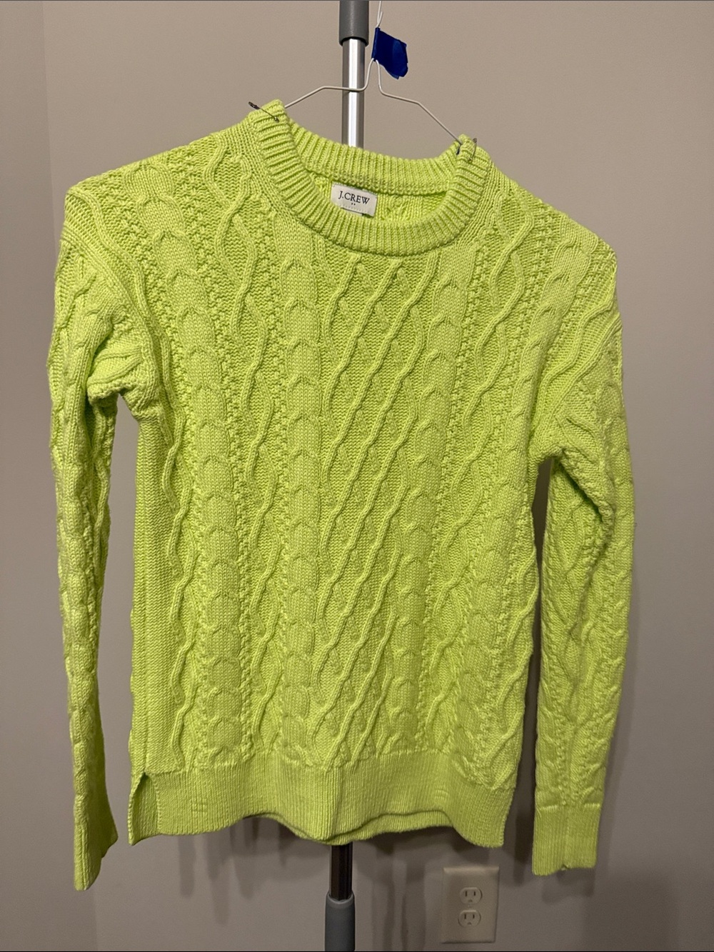 J. Crew Neon Lime Cable Crewneck Sweater
